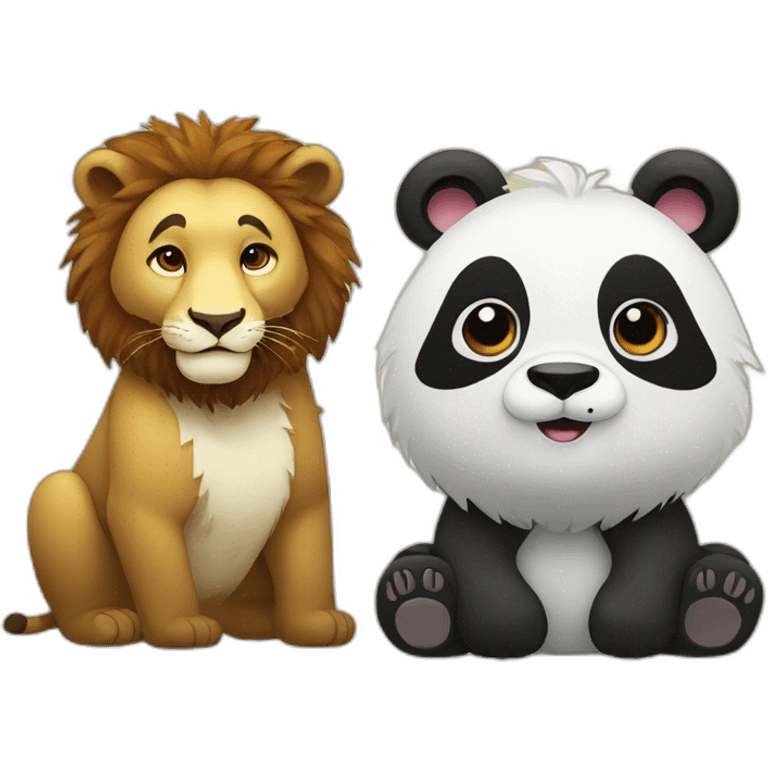 Panda and lion friends emoji