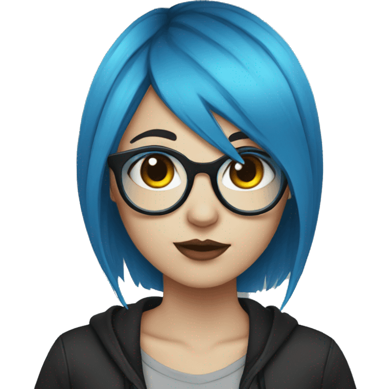 Emo girl with eyeliner and blue hair and lab glasses emoji