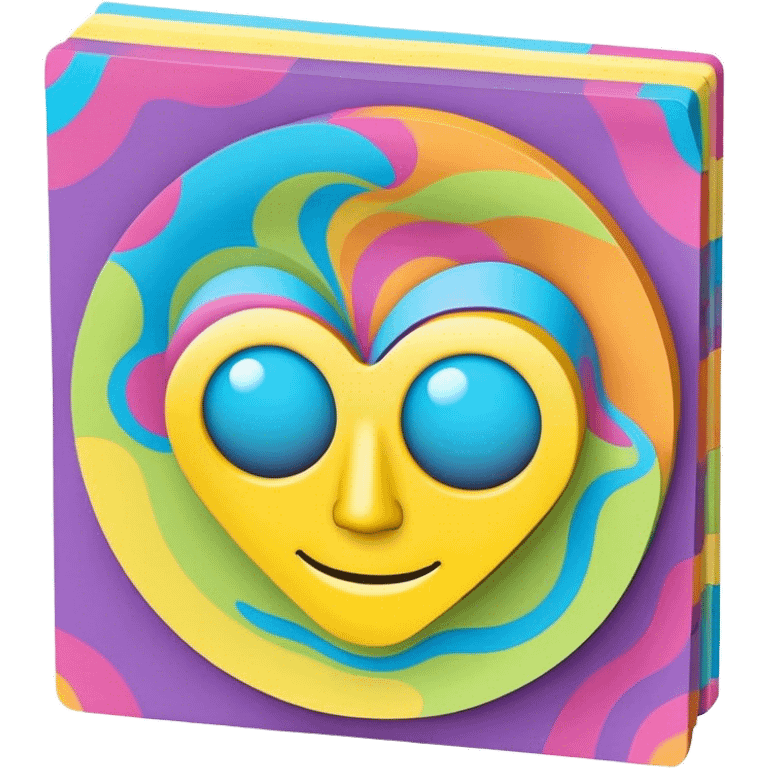 3D, psychedelic colored hippie style sticky note emoji