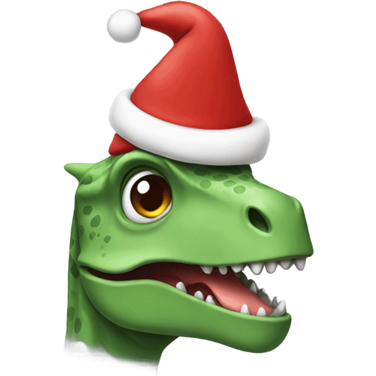 Dinosaur wearing a Christmas hat emoji