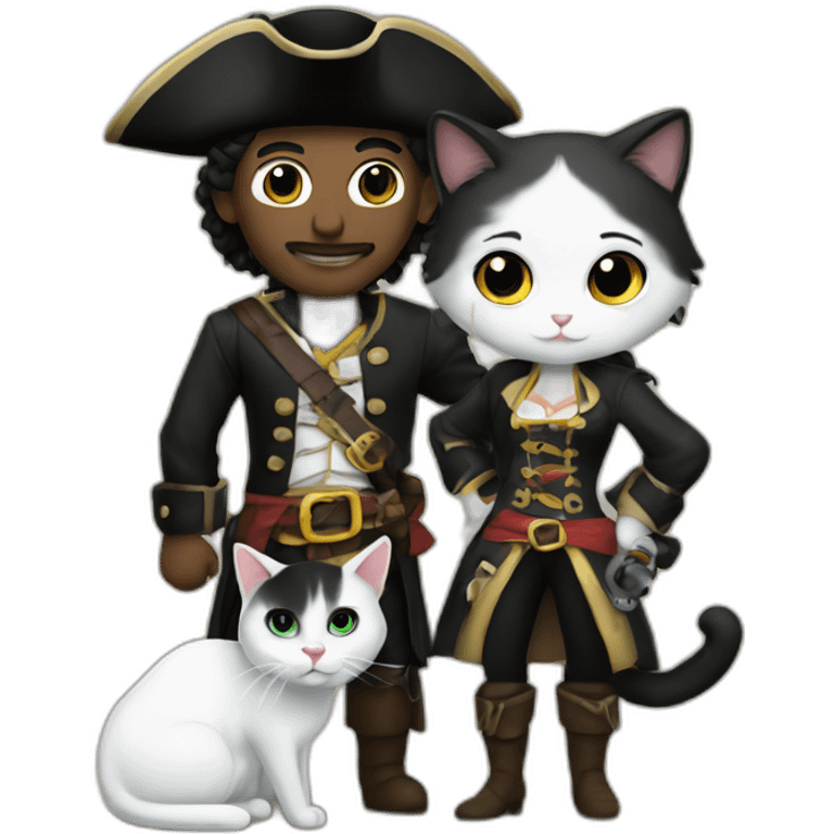 pirate couple with a black and white cat emoji