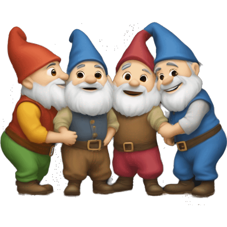 Three dwarfs kissing in front of a house emoji