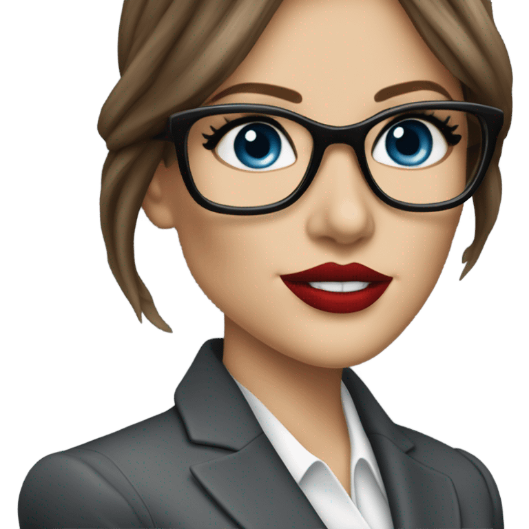 Realistic Kate Beckinsale blue eyes wearing glasses in a business meeting red lipstick  emoji