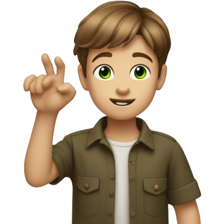 Little boy with short brown hair and green eyes showing his hands like claws  emoji