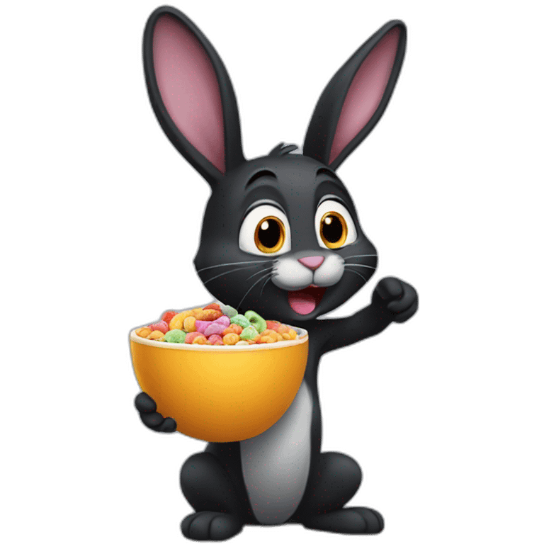 Black rabbit eating frootloops emoji