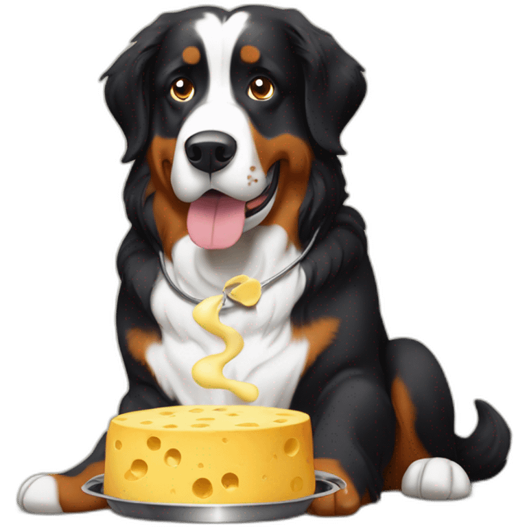 Bernese mountain dog cooking swiss cheese fondue emoji