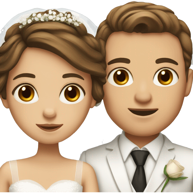 Bride and groom with brown hair and brown eyes emoji