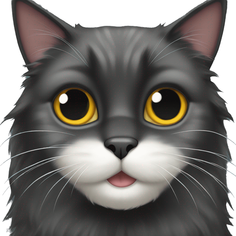 black cat domestic long-haired with white spot on the muzzle emoji