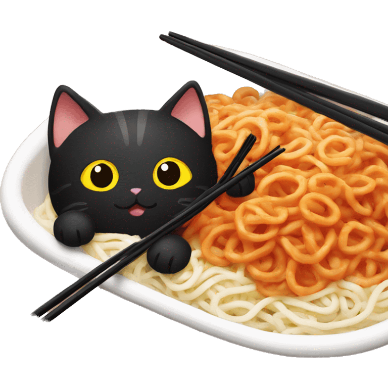 Black cat eats tteokbokki with chopsticks  emoji