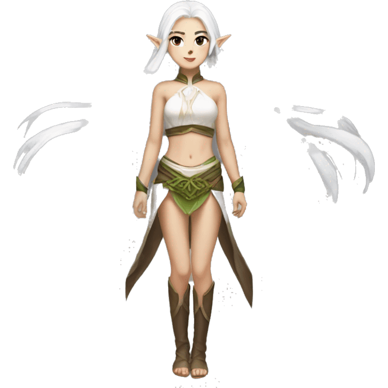 Asian feminine full body abs long white hair elf  emoji