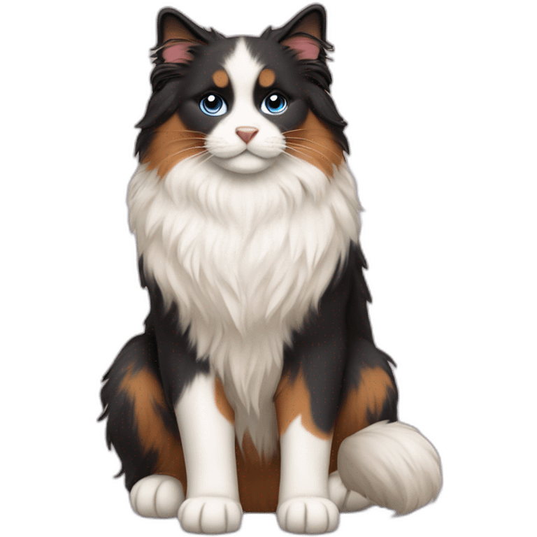 Ragdoll cat sitting on Bernese mountain dog emoji