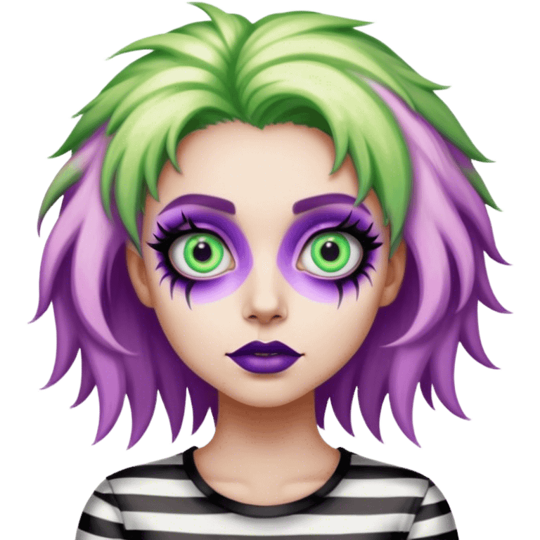 Psychedelic colored beetlejuice girl with large glistening eyes emoji