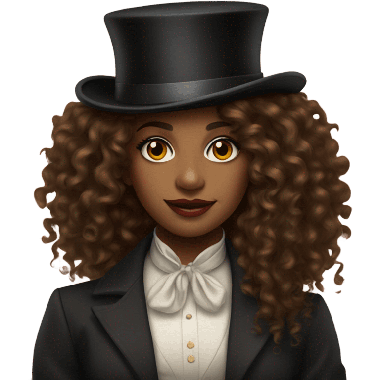 Brown Girl with long curly hair top hat circus emoji