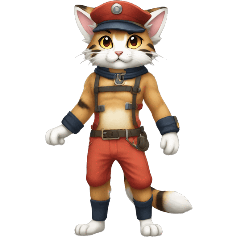 Anthro Fur-Sona feline-Fakémon with a Mariner-cap Full Body emoji