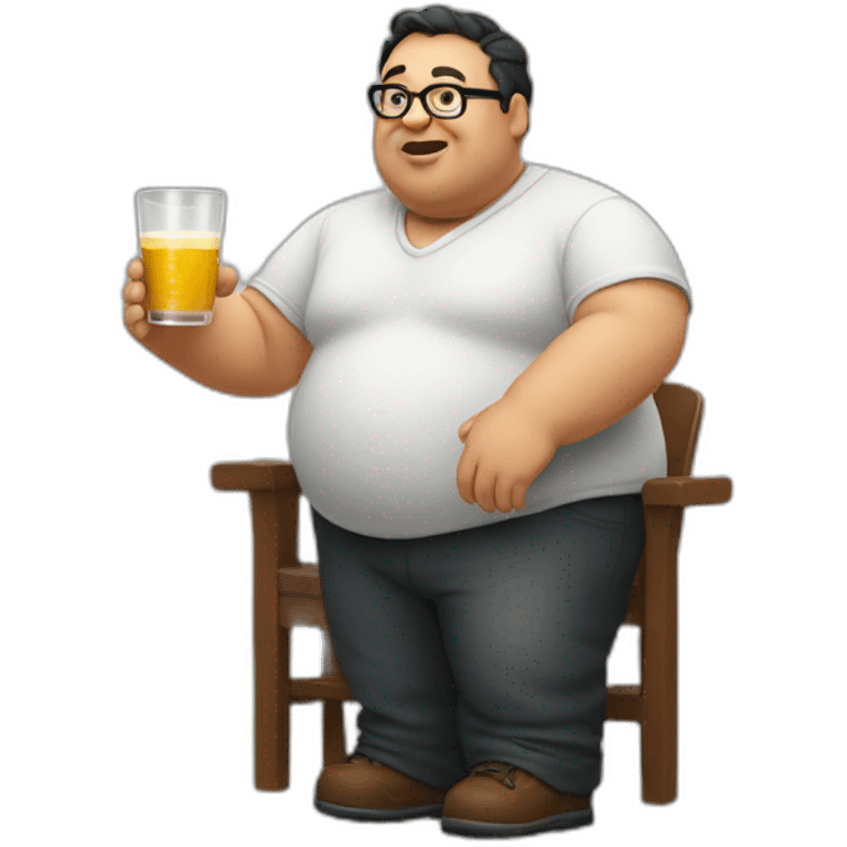 Fat man site google with a glass of Wind in his hand emoji