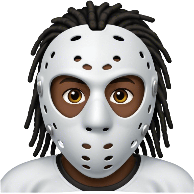 dark skinned black man with short dreads wearing hockey mask emoji