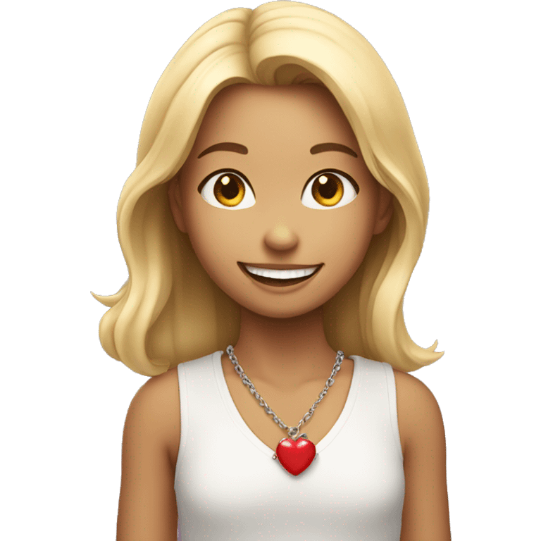 smiling girl with heart necklace emoji