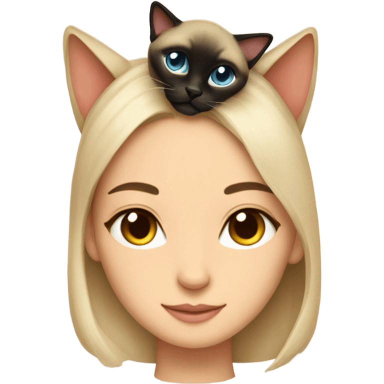 A Siamese cat laying on a girls head emoji