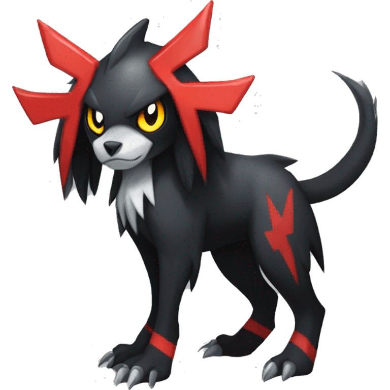 Black Cool Edgy Absol-Houndoom-Luxray Fakémon Digimon with Red and white Edgy markings, full body, outlined emoji