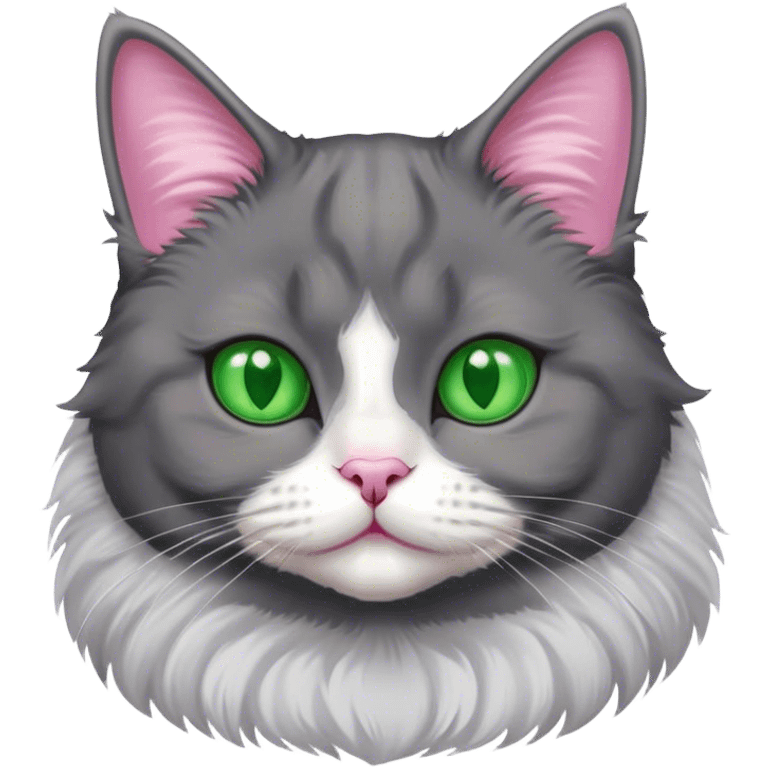 grey fluffy with tuxedo cat green eyes  emoji