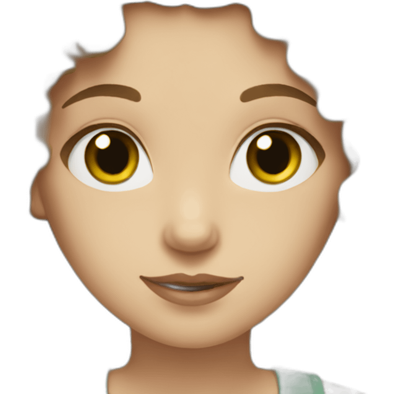 white woman with medium brown curly hair and green eyes emoji