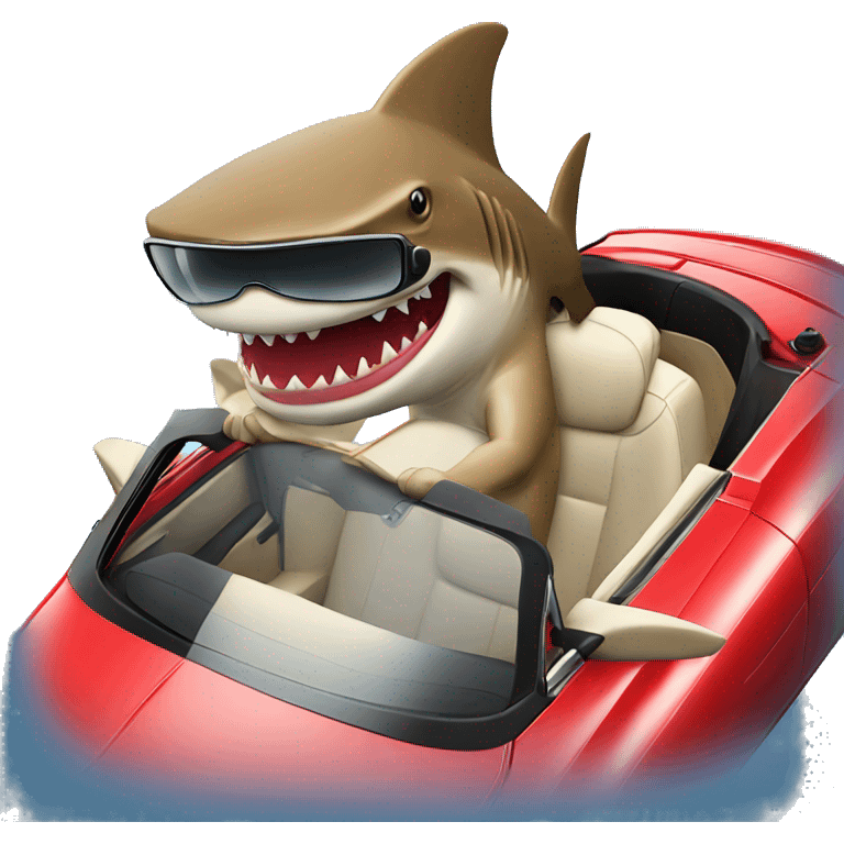 shark wearing sunglasses driving a convertible red car emoji