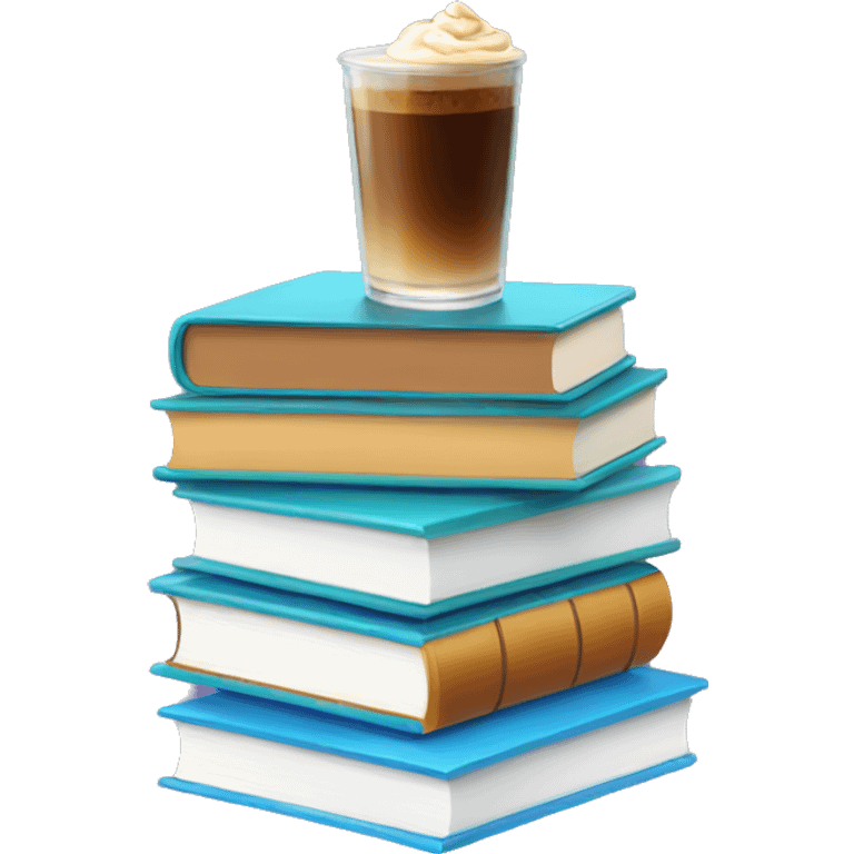 Stack of books with iced coffee emoji