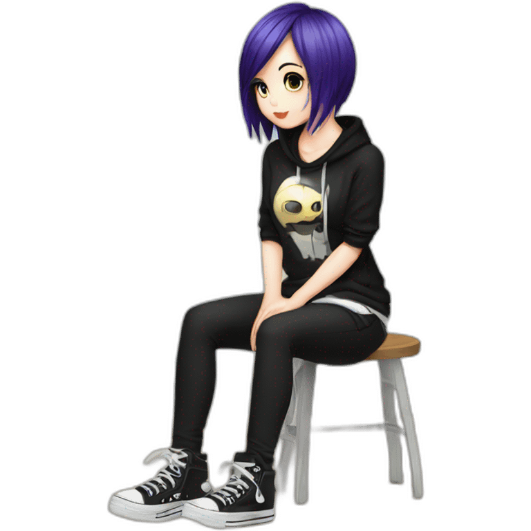 Full body curvy emo girl sits on the floor черная юбка белые трусики рваные полосатые чулки emoji