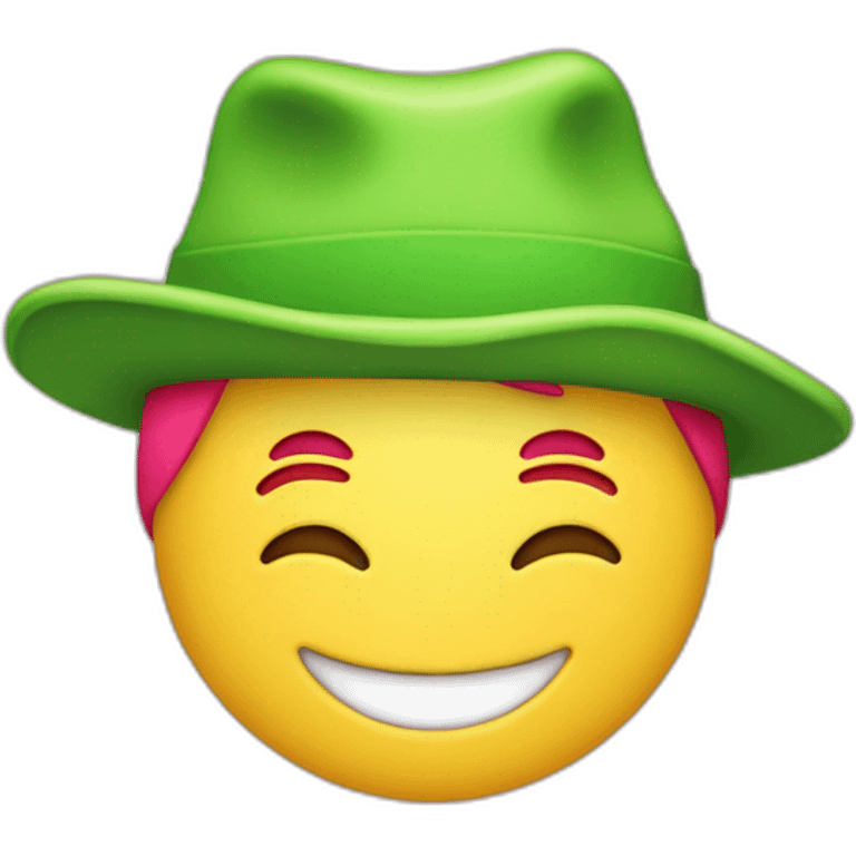 Smiling   pink، hat green ، emoji . red emoji