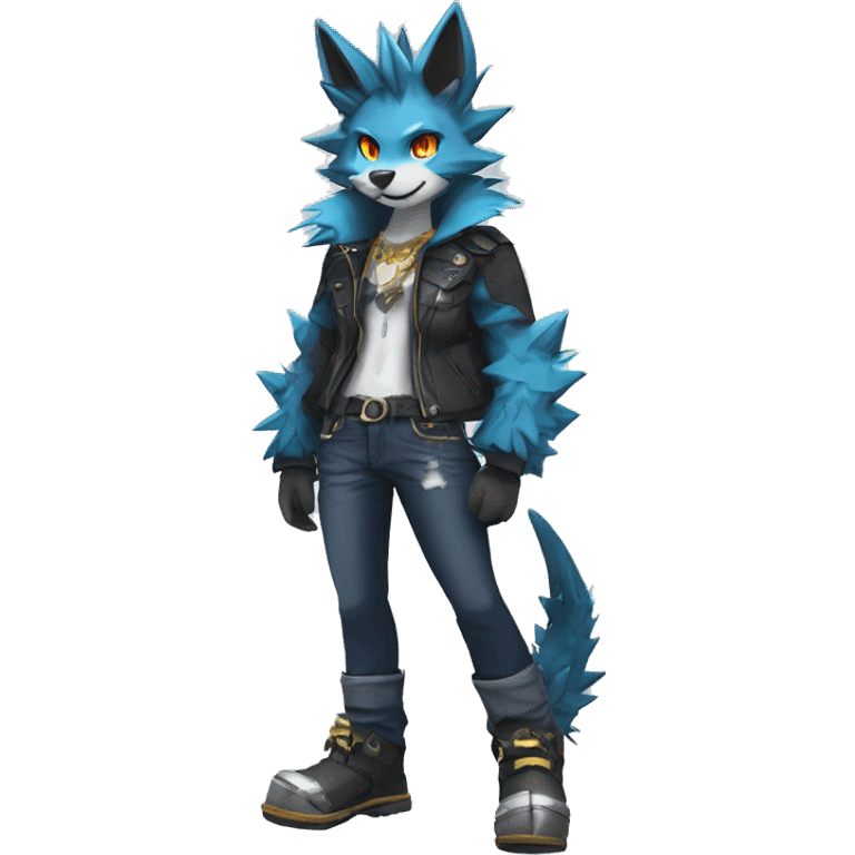 Anthro Cool Sona Fakemon with an edgy spiked collar Full Body emoji