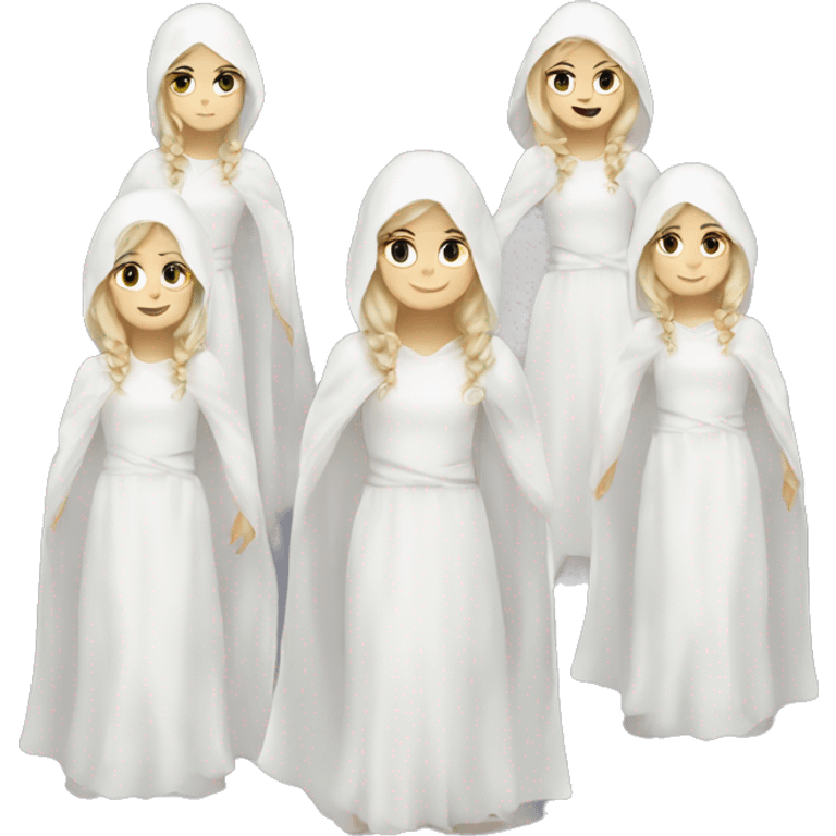 Six white Caucasian girls in ghost costumes Caucasian white  emoji