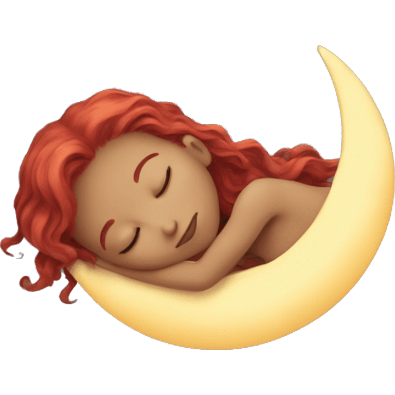 girl with crimson hair sleeping on the moon emoji