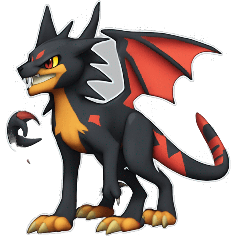 Cool Edgy Litten-Garchomp-Houndoom-Luxray Fakémon Digimon with Edgy markings, full body, outlined emoji