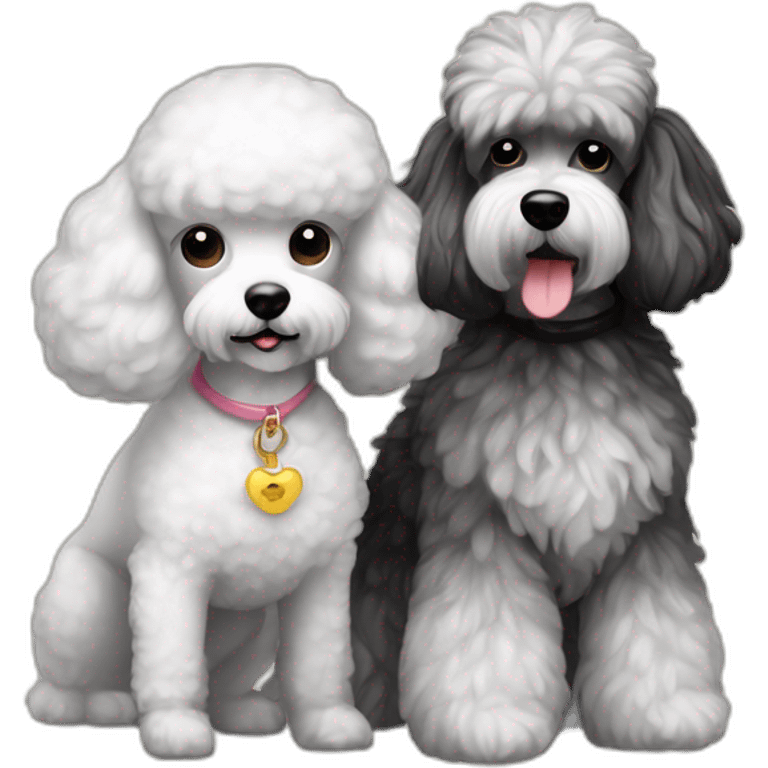 Mini toys poodle blanca junto a una schnauzer emoji