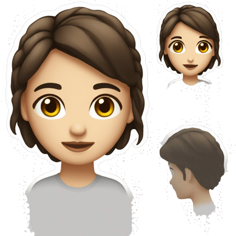 
face sticker, contrasting, light, brunette woman, hazel eyes, dark gradient hair, white t-shirt emoji