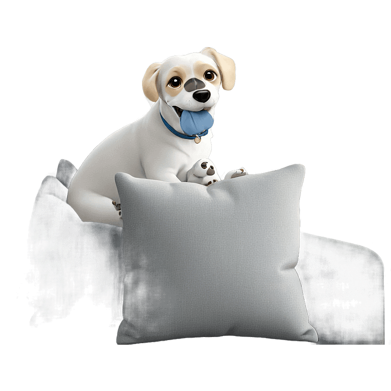 cozy dog on couch indoors emoji