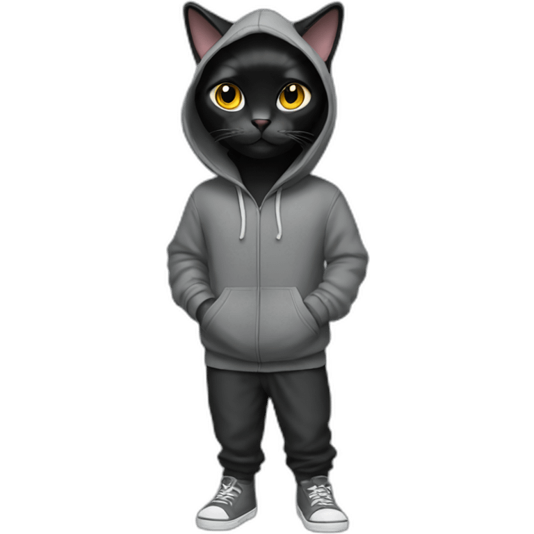 Black-cat-with-gray-hoodie emoji