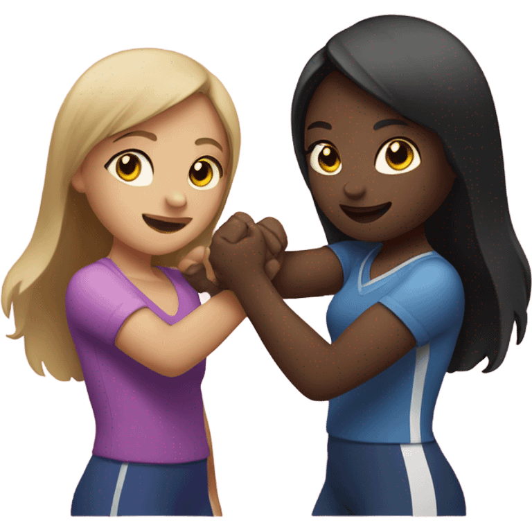 Two girls hand wrestling one with light skin and one with dark  emoji