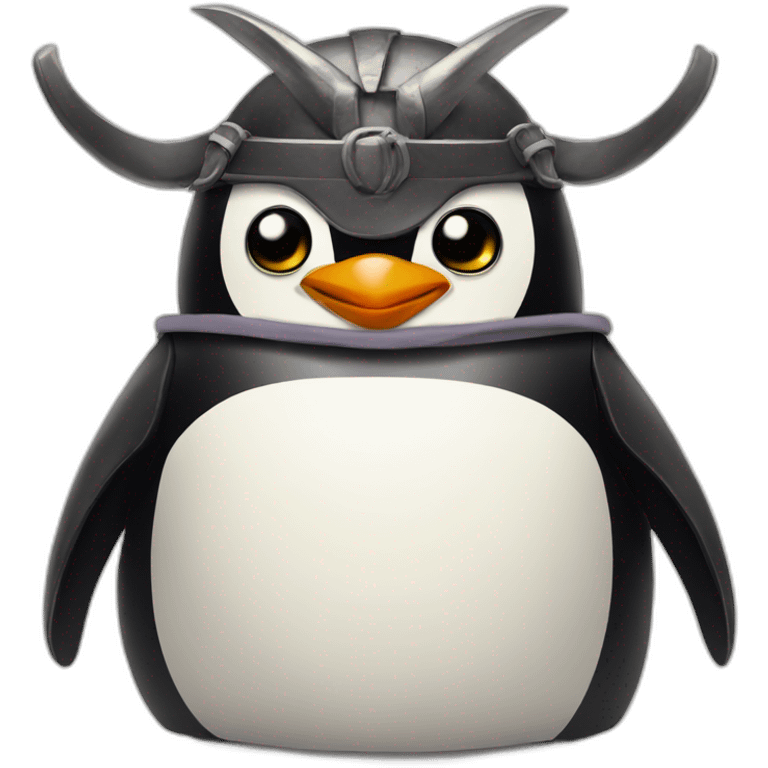 penguin with face wearing samurai helmet with big horns emoji