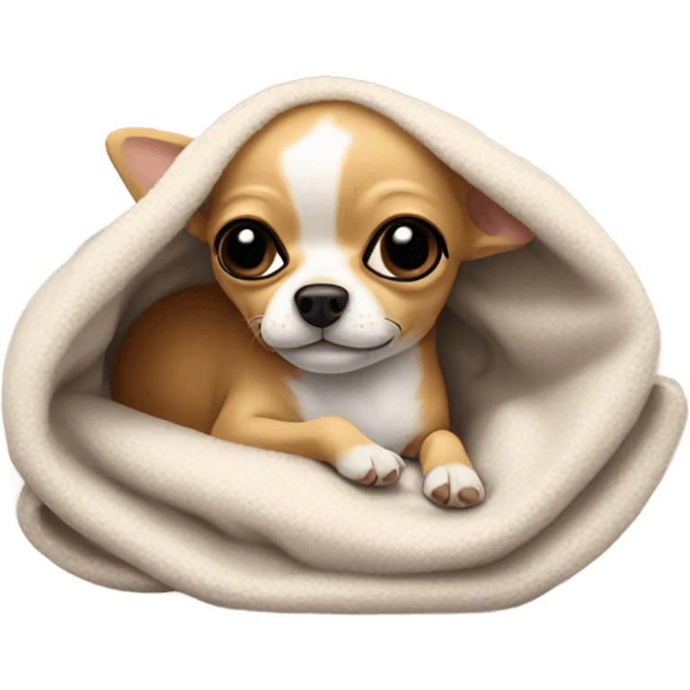 Chihuahua laying wrapped in a blanket  emoji