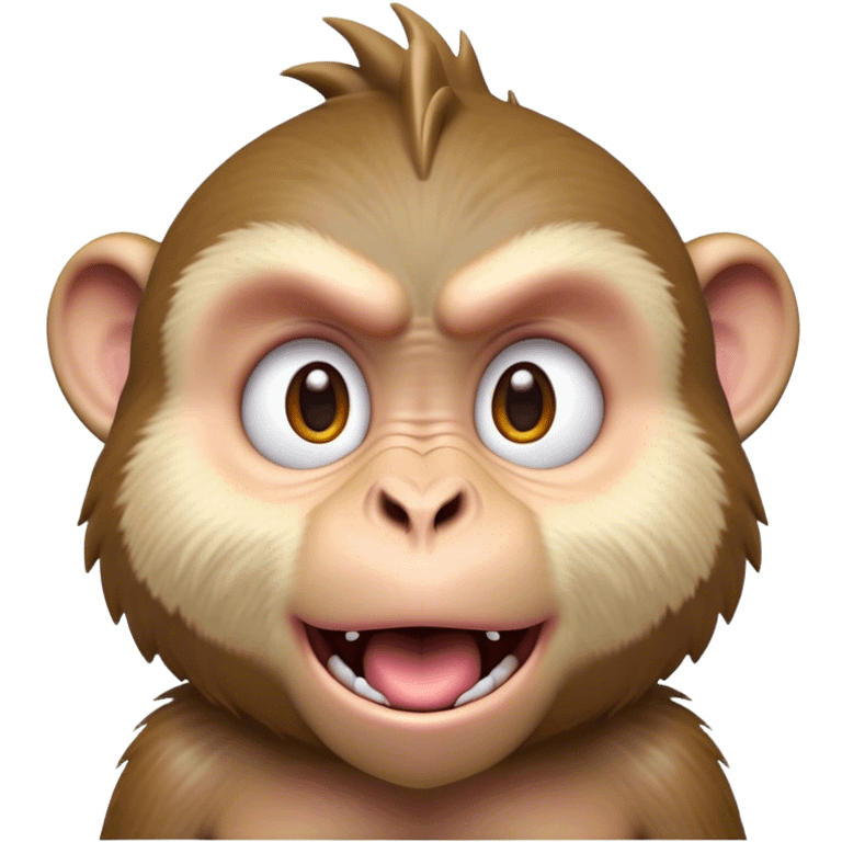 Cinematic Comical Macaque Portrait Emoji, Head tilted dramatically with an exaggerated, shocked expression and a raised eyebrow, featuring a lively, nimble build with spiky fur and wide, comically expressive eyes, Simplified yet hilariously animated features, highly detailed, glowing with a slightly sassy, vibrant glow, high shine, dramatic yet playful, stylized with an air of cheeky primate attitude, soft glowing outline, capturing the essence of a meme-worthy macaque that looks ready to deliver a playful side-eye into viral fame! emoji