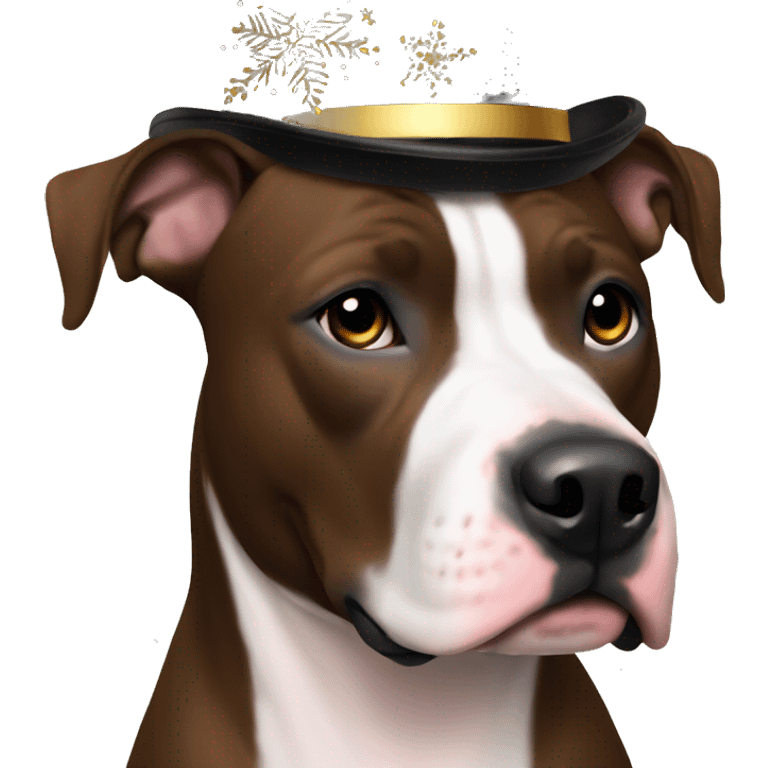 American Staffordshire Terrier dark brown in a New Year's hat emoji