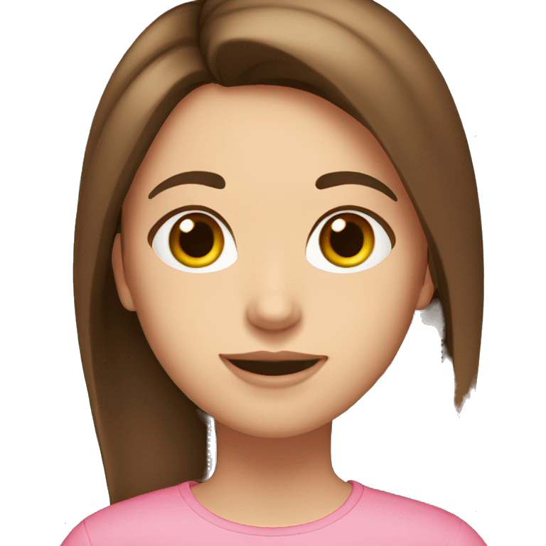 Girl, medium long length brown hair,  brown eyes, pink shirt, emoji