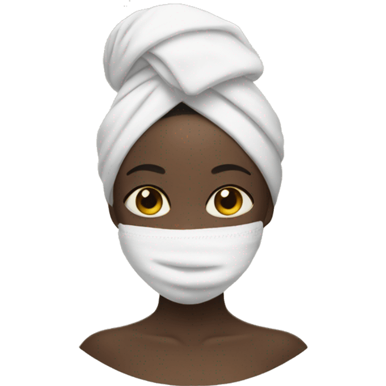 black girl doing a face mask peaceful with a towel wrapped around her head  emoji