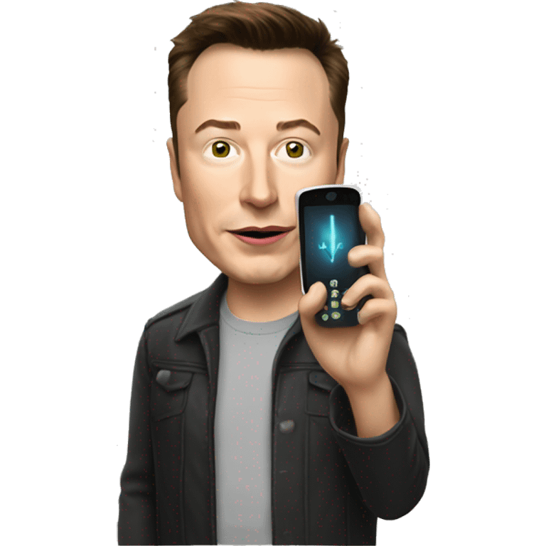 Elon Musk holsing a phone showing the screen emoji