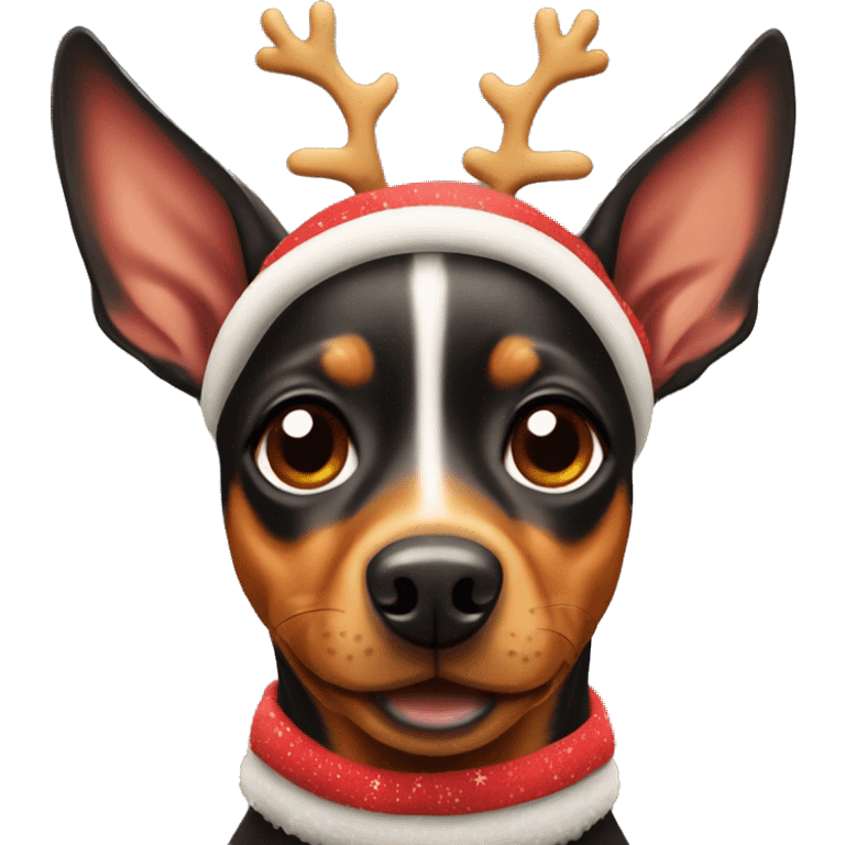 Cute cartoon miniature pinscher dog dressed like a reindeer emoji