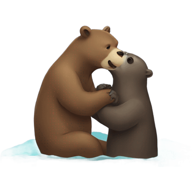 Bear kissing otter emoji