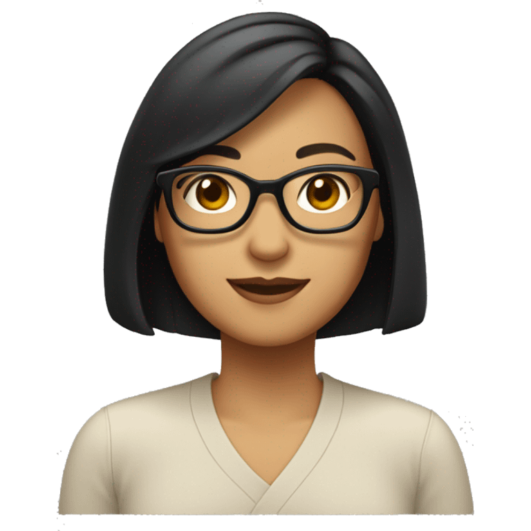 profile picture woman shoulder length black-brown bob, half chinese, black-rimmed glasses emoji