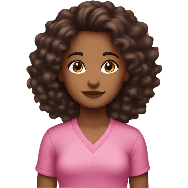 A brown girl with dark brown curly long hair and brown eyes and pink shirt emoji