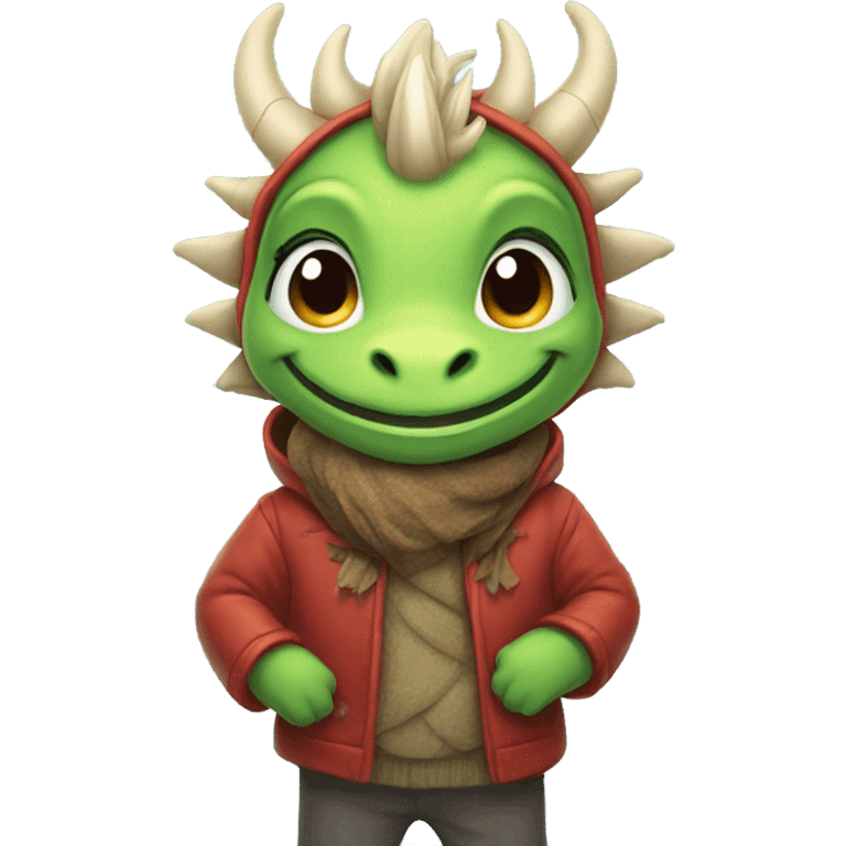 Happy dragon. Wearing winter clothes.  emoji